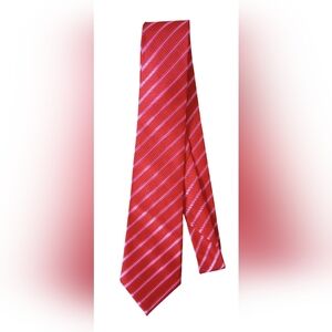 Men's Kai Long Handmade 100% Silk Necktie Red With Pink Stripes